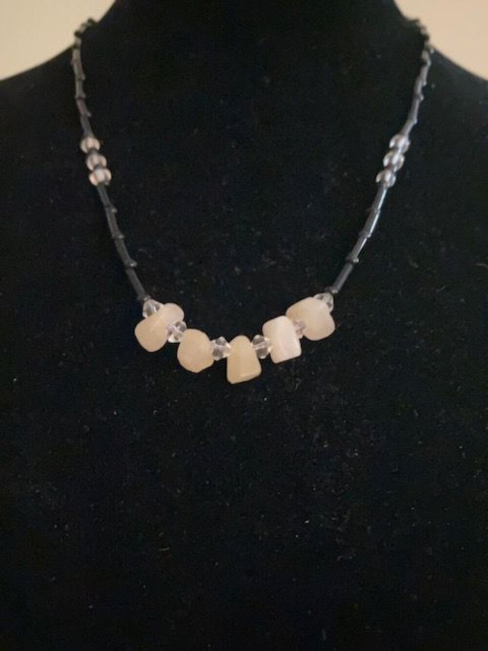 Black Beaded with Light Yellow Stones Necklace